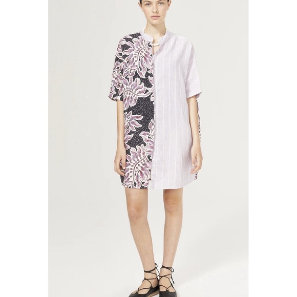 LANHTROPY LIGHTHOUSE LINEN SHIRT DRESS - LAVENDER SKY AND LILAC LOVE S/M - Picture 1 of 6